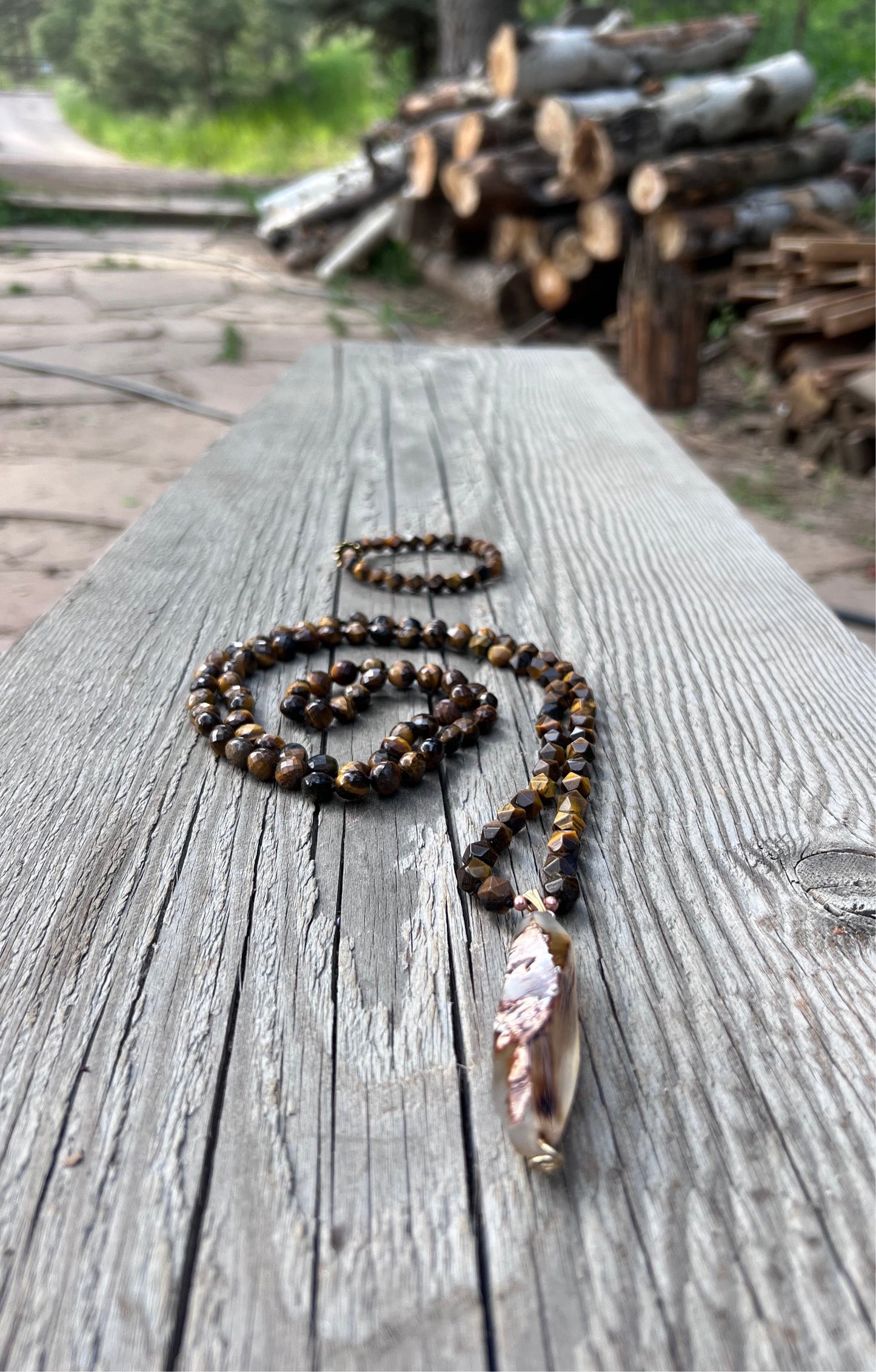 Tiger’s Eye Mala & bracelet. Gold plated beads. Agate pendant. I am abundant. Balance, protection, and financial ease flows to me freely.