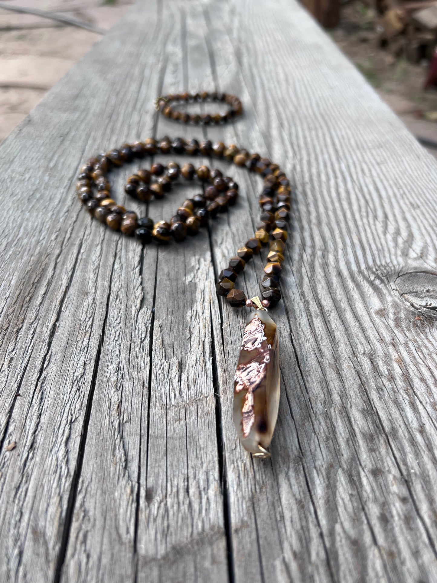 Tiger’s Eye Mala & bracelet. Gold plated beads. Agate pendant. I am abundant. Balance, protection, and financial ease flows to me freely.