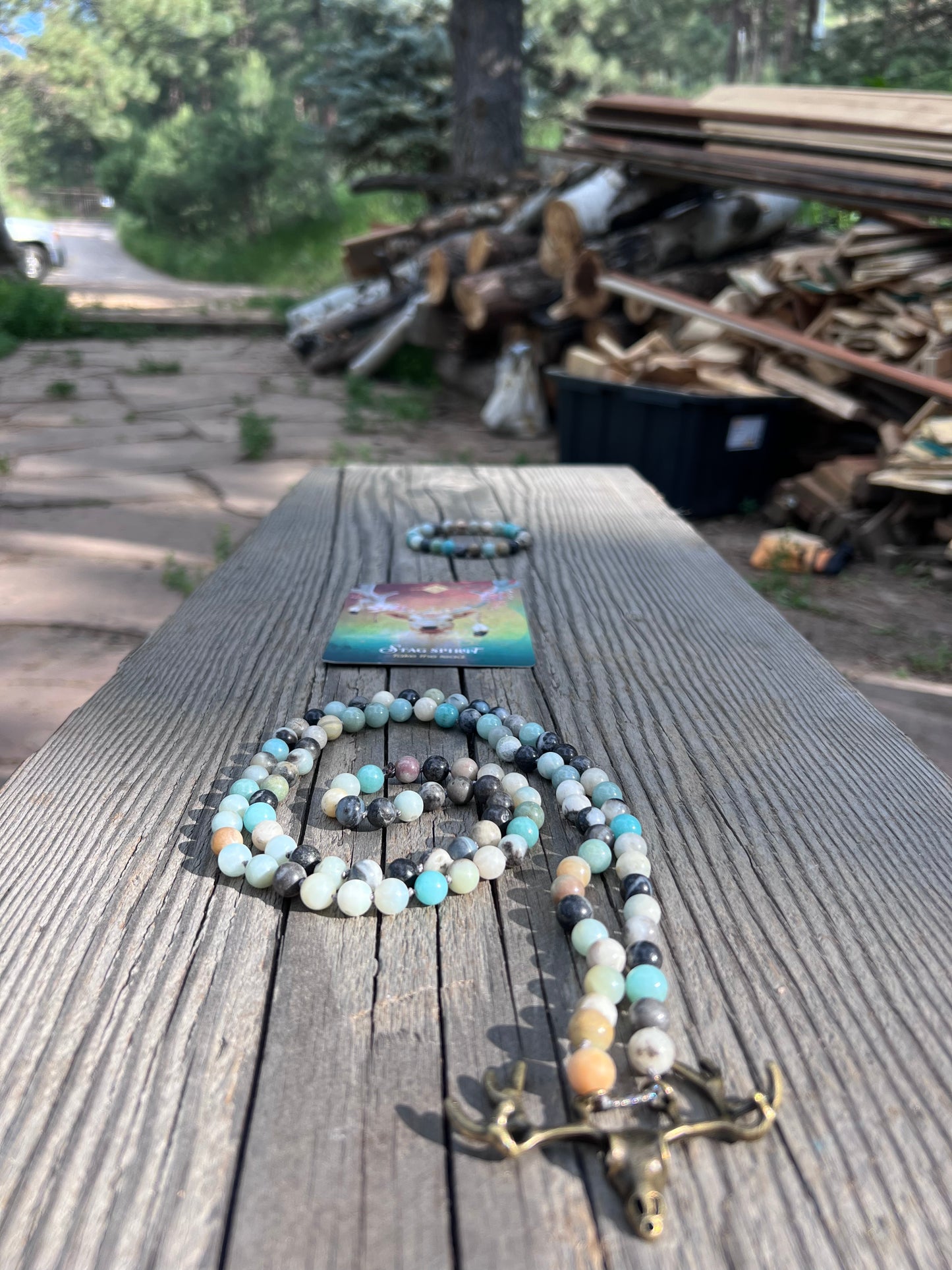 Stag spirit ~ 58 ~ take the lead. Amazonite mala & bracelet.