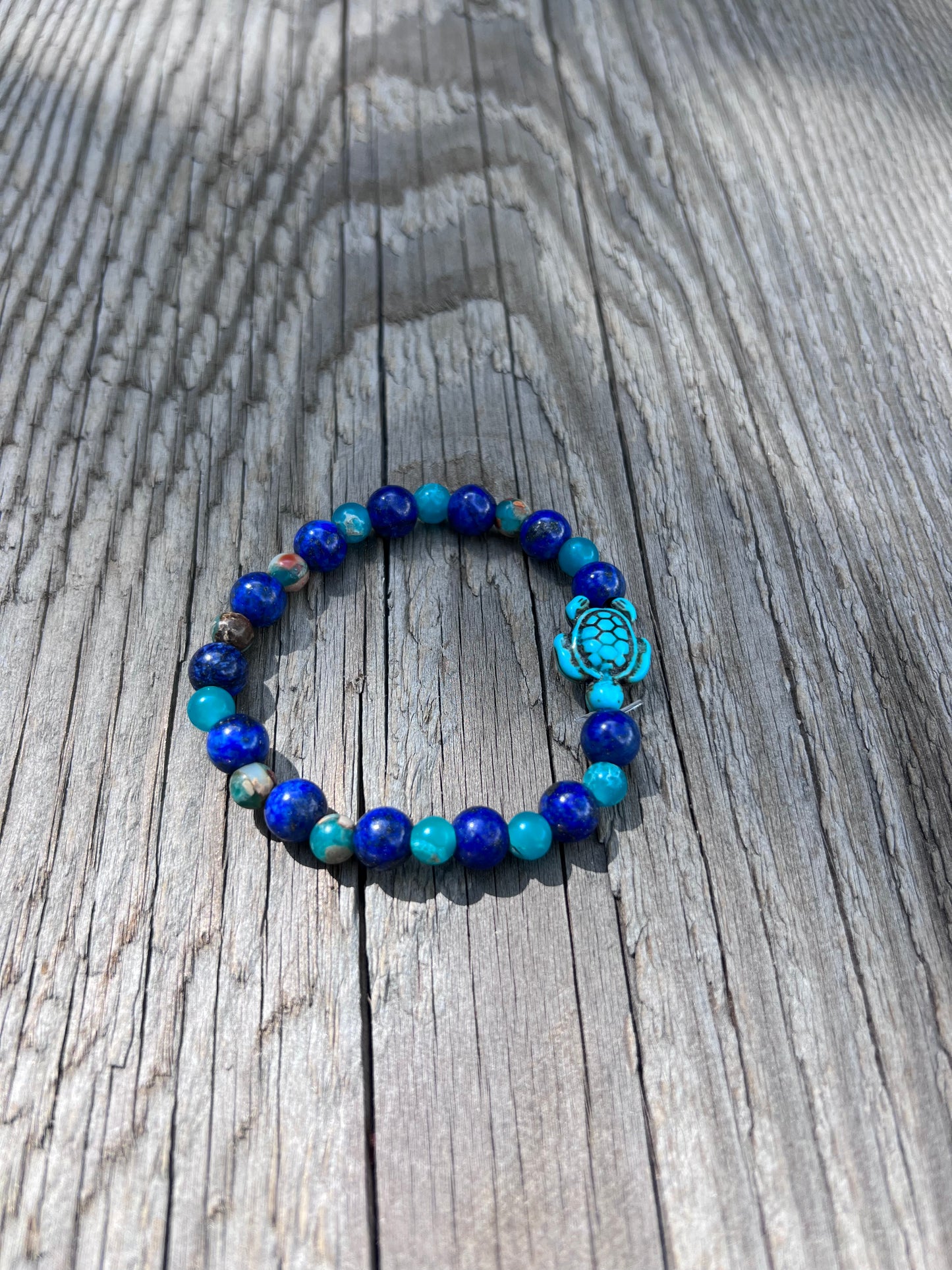 Turtle Stone, Sea Turtle bead, lapis, & jasper bracelet ~ Move like a sea turtle