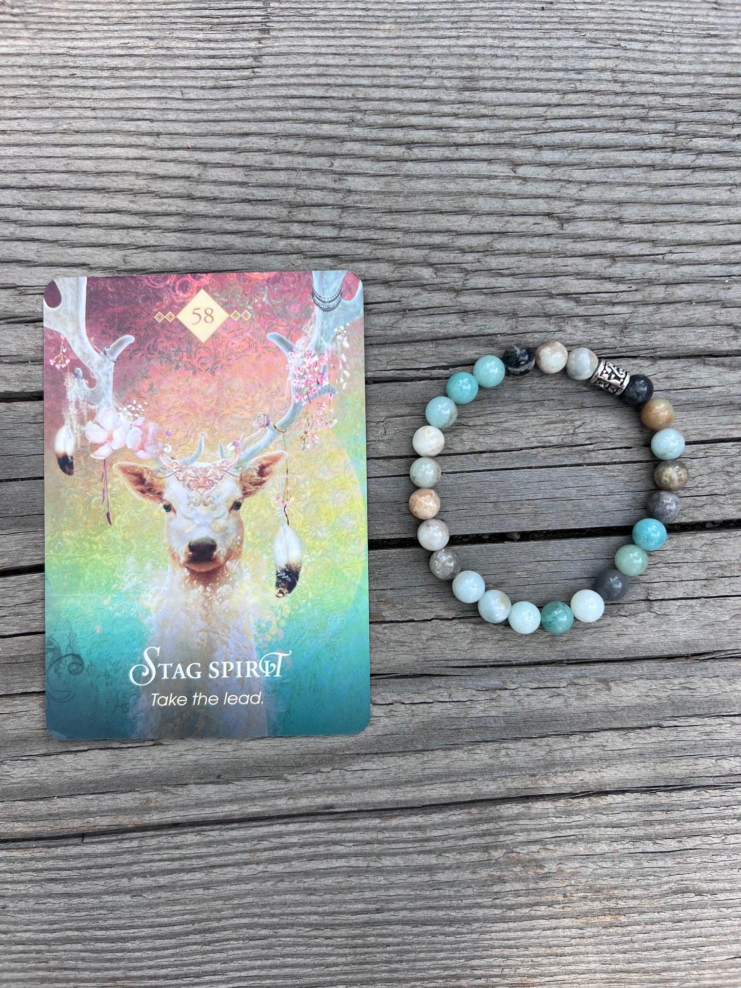 Stag spirit ~ 58 ~ take the lead. Amazonite mala & bracelet.
