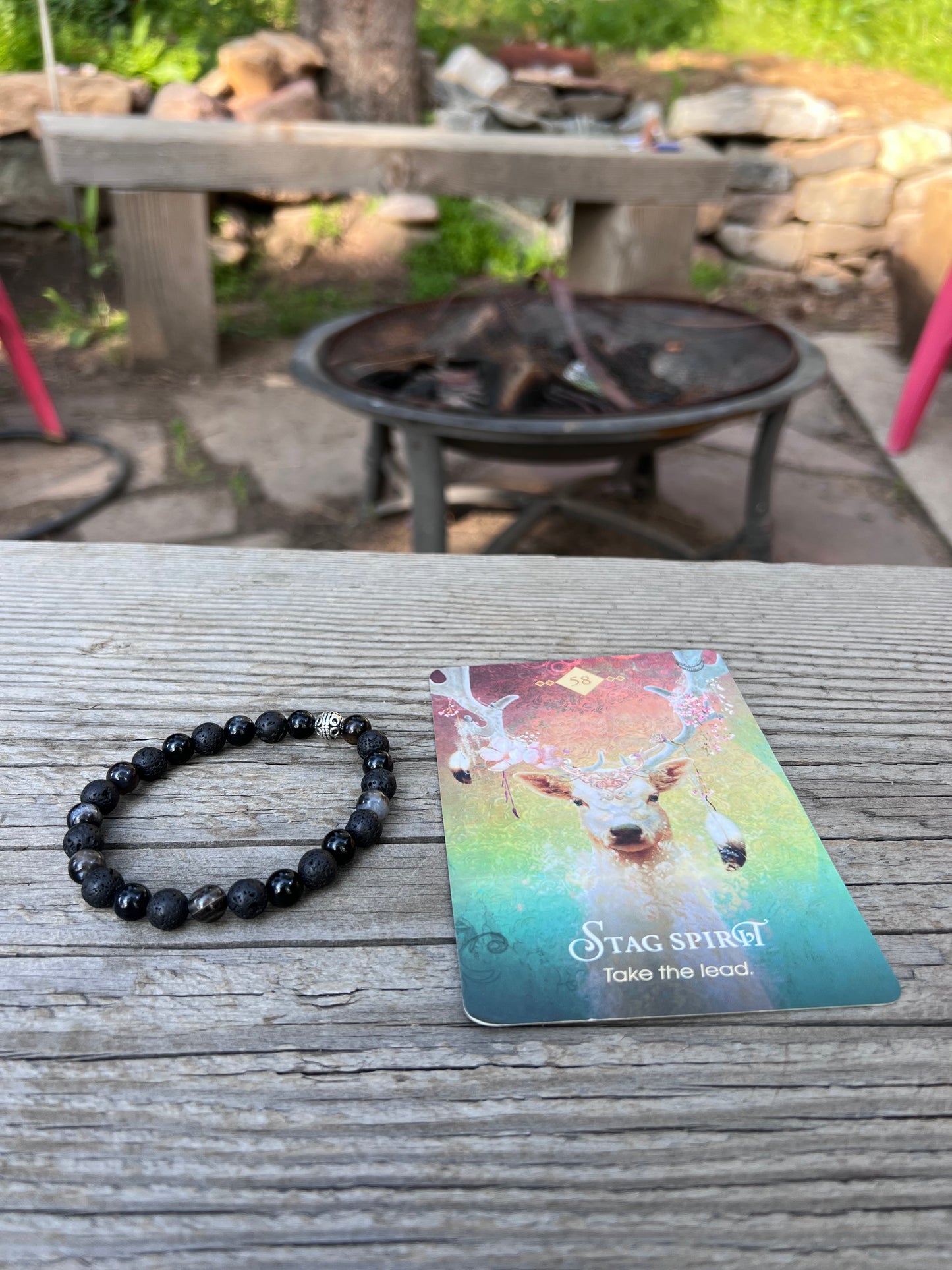 Stag spirit ~ 58 ~ take the lead. Lave, agate, howlite mala & bracelet. Antlers to rebirth, bones to blood, movement to ash, life & death, light & dark mala