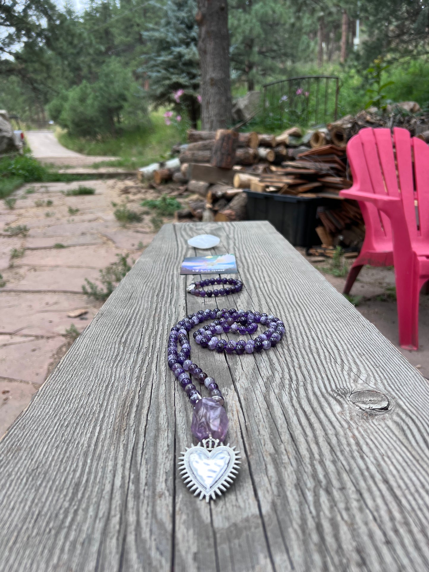 Amethyst, beads and pendant. Sterling silver plated heart pendant. Receiving love, learning <3