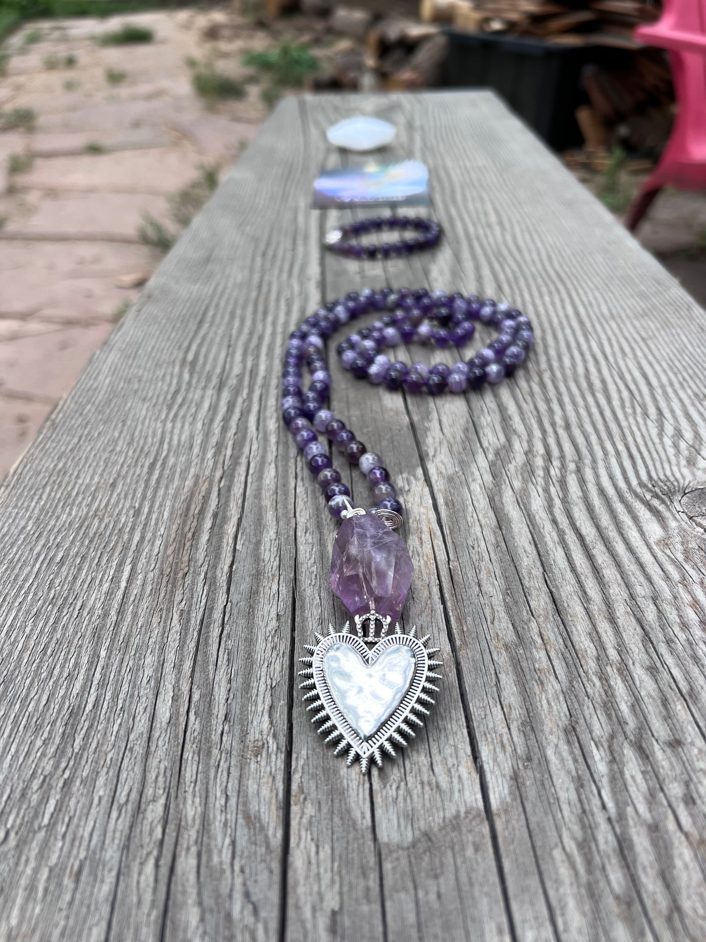 Amethyst, beads and pendant. Sterling silver plated heart pendant. Receiving love, learning <3