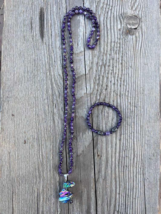 Mala & bracelet, amethyst faceted and raw. Rawness to Clarity ~ Healing