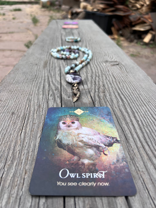 Mermaid spirit ~ 8 ~ infinity. Amazonite round beads with amethyst and garnet. Amethyst & brass mermaid pendant. Brass beads.